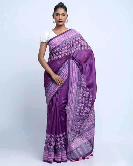 Deep Purple Semi Muslin Saree (SS03)
