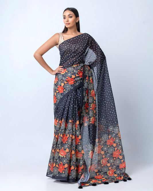 Black Semi Muslin Saree (PS12)