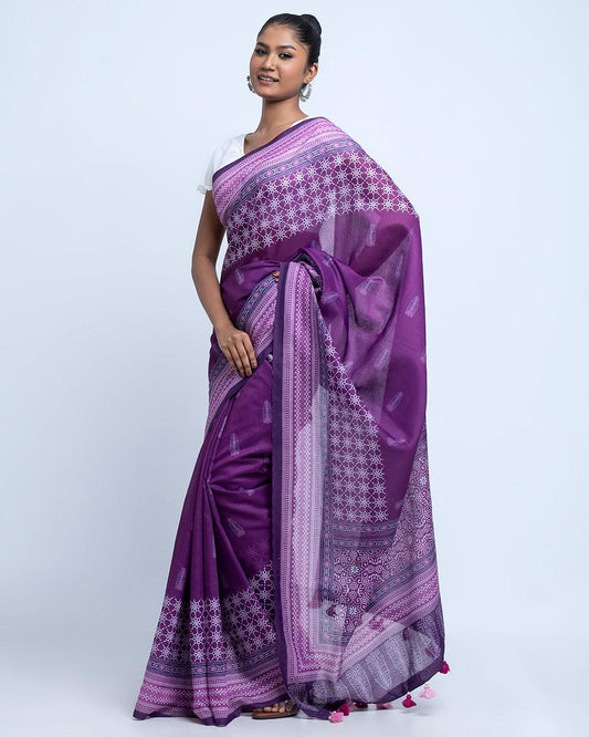 Deep Purple Semi Muslin Saree (SS03)