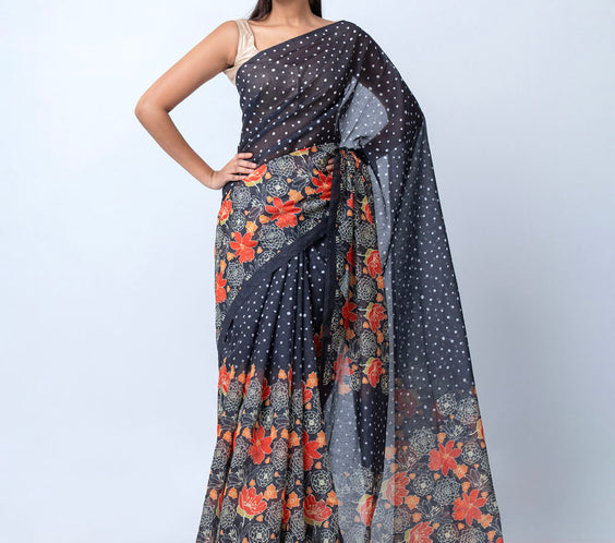 Black Semi Muslin Saree (PS12)