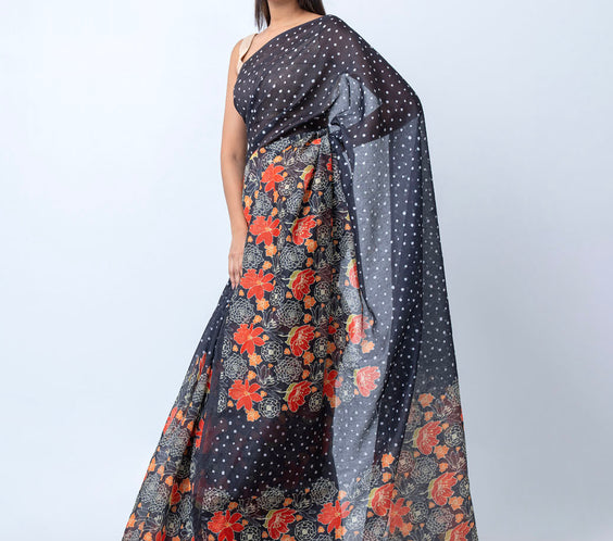 Black Semi Muslin Saree (PS12)
