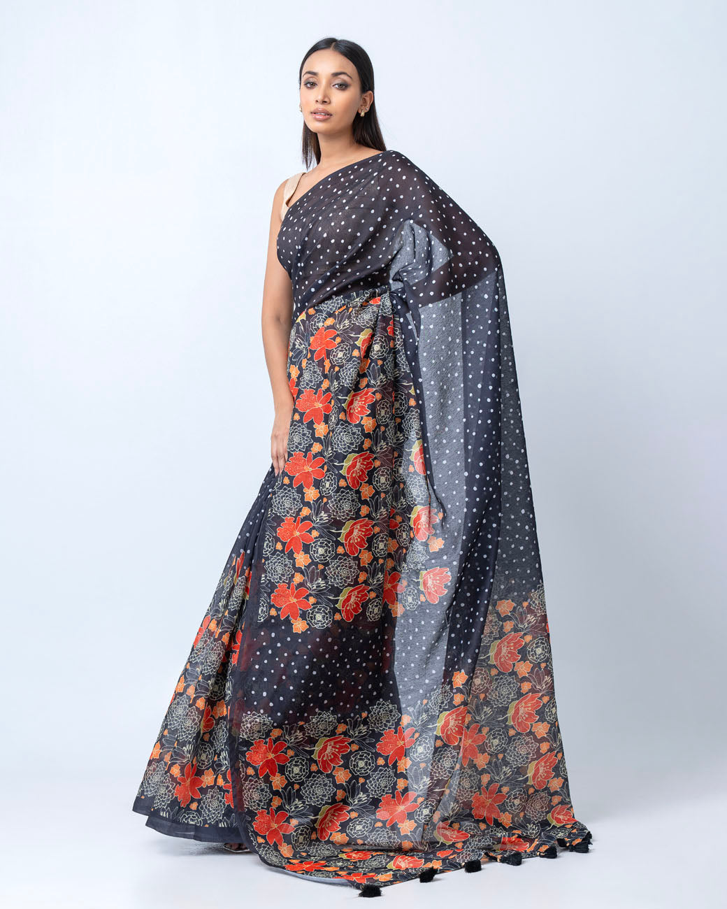 Black Semi Muslin Saree (PS12)