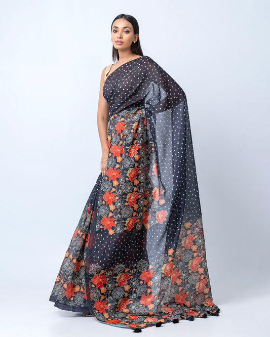 Black Semi Muslin Saree (PS12)