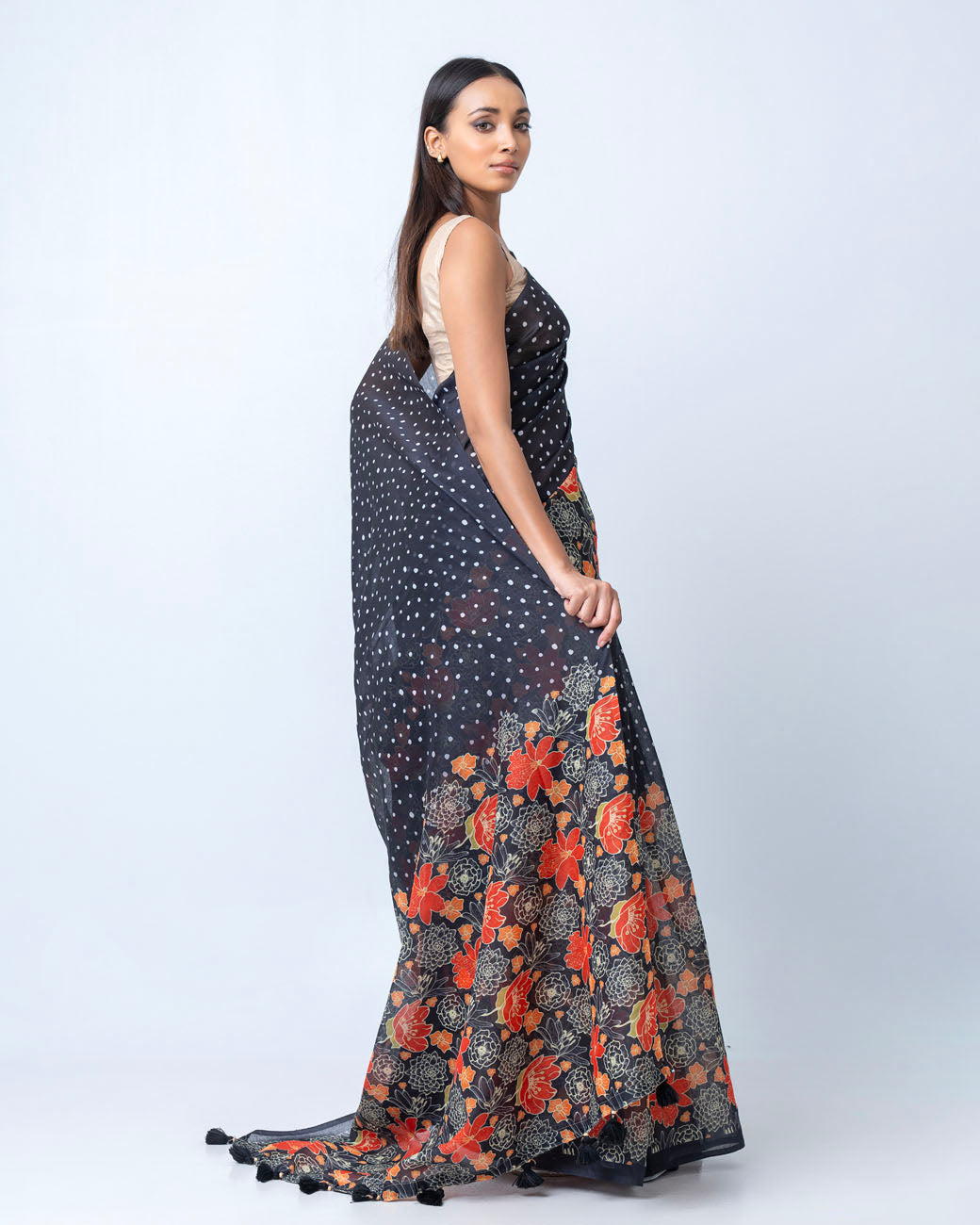 Black Semi Muslin Saree (PS12)